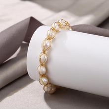 Load image into Gallery viewer, EVER FAITH Baroque Pearls Bracelet 18K Gold Vintage Freshwater Pearls Wrapped Silk Handmade Adjustable Charm Bracelets Dainty Wedding Bridal Jewelry for Women
