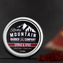 Load image into Gallery viewer, Rocky Mountain Barber Company Solid Cologne for Men – Citrus &amp; Spice Scent – 2 Oz Size - Made with Coconut Oil, Shea Butter - Long-Lasting Scent
