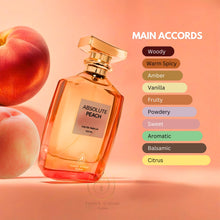 Load image into Gallery viewer, French Arabian Perfumes Absolute Peach Perfume 100ml EDP - Unisex Fragrance with Bitter Peach Scent Long Lasting Perfect for Peach Lovers Warm Weather
