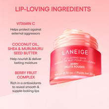 Load image into Gallery viewer, LANEIGE Lip Sleeping Mask &amp; Topper: Hydrating Korean Lip Treatment Mask with Matching Topper to Hold Applicator Spatula | Shea Butter, Vitamin C &amp; Murumuru, Antioxidants | Korean Skin Care
