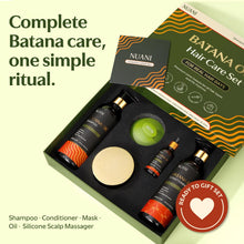 Load image into Gallery viewer, Nuani Batana Oil Shampoo and Conditioner Set (16 fl oz / 470 ml) with Rosemary &amp; Caffeine | Includes Deep Mask, Hair Oil &amp; Silicone Scalp Massager | Sulfate-Free, Paraben-Free for Fuller-Looking Hair.
