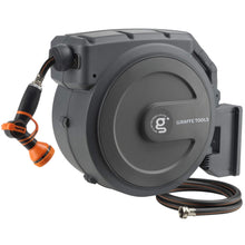 Load image into Gallery viewer, Giraffe Tools Retractable Garden Hose Reel 1/2 Inch x 130 ft, Super Heavy Duty, Any Length Lock, Slow Return System, Wall Mounted and 180 Deg Swivel Bracket
