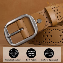 Load image into Gallery viewer, JASGOOD Women's Hollow Flower Genuine Leather Belt for Jeans Pants Wide Belt for Ladies
