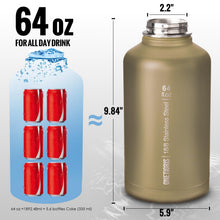 Load image into Gallery viewer, OneTigris Tactical Half Gallon Water Bottle with Straw - 64 oz Vacuum Insulated Stainless Steel Water Jug, Leakproof Sport Bottle with 3 BPA Free Lids, Paracord Handle &amp; MOLLE Water Pouch for Outdoor
