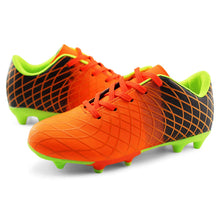 Load image into Gallery viewer, JABASIC Kids Outdoor Soccer Cleats Athletic Firm Ground Football Shoes (13M,Orange)
