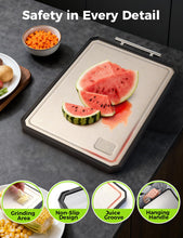 Load image into Gallery viewer, Titanium Cutting Board for Kitchen, Double Sided Non Toxic Titanium Cutting Board with JUICE GROOVE, Food-Grade Metal Chopping Board, Pure Titanium&amp;Wheat Straw PP, Dishwasher Safe16.3”×11”-1 PC
