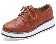 Load image into Gallery viewer, DADAWEN Women's Platform Lace-Up Wingtips Square Toe Oxfords Shoe Brown Leather US Size 9/Asia Size 41/25.5cm
