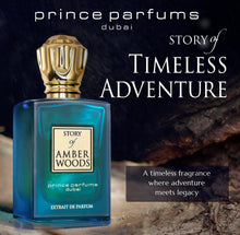 Load image into Gallery viewer, Prince Parfums Dubai - The Story of Amber Woods - 3.4 Ounces - Exquisite Men's Extrait de Parfum - Rich, Luxurious Scent of Amber, Cedar, Vetiver for the Modern Man - Depth, Warmth &amp; Mastery
