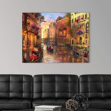 Load image into Gallery viewer, CANVAS ON DEMAND Sunset in Venice Canvas Wall Art Print, Mediterranean Window View of Canal and Gondolas, Romantic European Scene Home Décor, Italy Artwork, 40"x30"
