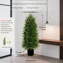 Load image into Gallery viewer, 3FT Artificial Cedar Topiary Trees (2 Pack) - UV Resistant Fake Evergreen Shrubs with Extra Dense Foliage, Realistic Potted Faux Plants for Front Porch &amp; Garden Decor
