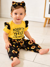 Load image into Gallery viewer, AMAWMW Baby Girl Clothes Set Daddys Girl Mommys World Ruffle Romper Top Floral Pants Newborn Infant Girl Outfit, D-Yellow, 12-18 Months
