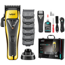 Load image into Gallery viewer, VGR 015 Professional Cordless Hair Clippers for Men, 9000 RPM Vector Motor Hair Trimmer DLC-Blade Barber Clipper for Hair Cutting with Metal Body, 1 Modular Lid in Black, Travel Case
