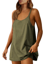 Load image into Gallery viewer, ANRABESS Women Athletic Dress Summer Tennis Workout Active Sports Mini Romper Dress Built in Shorts Travel Vacation Clothes Army Green Medium
