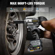 Load image into Gallery viewer, SOARFLY Upgraded Cordless Impact Wrench 1/2", 900 Ft-lbs (1200 Nm) Brushless Impact Gun, 21V High Torque Impact Driver with 2x 4.0Ah Batteries, Variable Speed for Car, Truck, Workshop, Heavy-Duty Jobs
