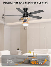 Load image into Gallery viewer, Ohniyou Ceiling Fans with Lights, 52'' Low Profile Ceiling Fan with Light and Remote/APP Control, Modern Flush Mount Ceiling Fan for Indoor Bedroom Living Room, Dimmable, Quiet DC Motor, Black
