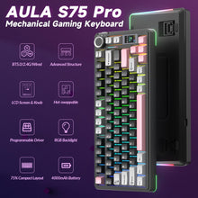 Load image into Gallery viewer, AULA S75 PRO Wireless Mechanical Keyboard with Screen&amp;Knob, 75% Hot Swappable Gaming Keyboard with Pre-lubed Switches, RGB Backlit, PBT Keycaps Creamy Sounding Pc Gaming Keyboards
