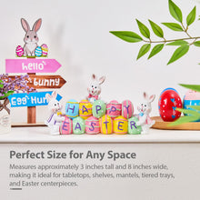 Load image into Gallery viewer, yumhum 3 Bunny Holding Eggs and Happy Easter Decorations, Resin Easter Bunny Rabbits Figurine Tabletop Centerpiece for Spring Decor Easter Home Office Party Decor
