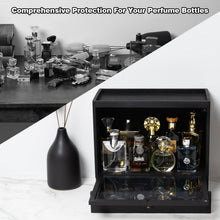 Load image into Gallery viewer, Emfogo Cologne Organizer for Men, Solid Wood Perfumes Organizer for Men Dresser, Large Capacity Dustproof Cologne Holder with Drawer Storage Perfume Stand Organizer, Gift for Men (Black)
