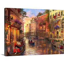 Load image into Gallery viewer, CANVAS ON DEMAND Sunset in Venice Canvas Wall Art Print, Mediterranean Window View of Canal and Gondolas, Romantic European Scene Home Décor, Italy Artwork, 40"x30"
