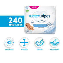Load image into Gallery viewer, WaterWipes Sensitive+ Newborn &amp; Baby Wipes, 3-In-1 Cleans, Cares, Protects, 99.9% Water, Unscented &amp; Hypoallergenic, 240 Count (4 Packs)
