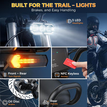 Load image into Gallery viewer, Flydone MT1 Electric Dirt Bike for Adults 5000W Peak Motor 45 MPH 80 Miles Range 52V 20Ah Battery Full Suspension 14" Front 12" Rear Fat Tire NFC Lock 8.9" TFT Display
