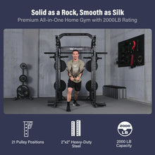Load image into Gallery viewer, Major Fitness Drone2 Premium Smith△ Machine, All-in-One Home Gym Squat Rack with Aluminum Pulley Set, Weight Bar (BK D2AW Package(with Red Bench+230lb))

