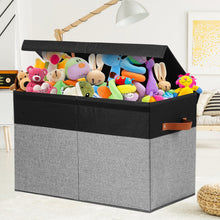 Load image into Gallery viewer, Gowee Large Toy Storage Box with Lid, Sturdy Toys Storage Chest Bin Organizer Basket with Dividers for Kids, Boys, Girls, Nursery, Closet, Bedroom, Playroom 25"x13" x16" (Black and Grey)
