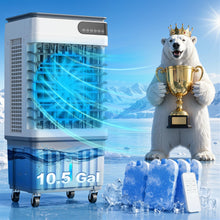 Load image into Gallery viewer, 3200CFM Swamp Cooler, 4-IN-1 Evaporative Air Conditioners With 10.5 Gal Water Tank, 4 Ice Packs, Remote, 12H Timer, 120°Oscillation, 36”Portable Cooling Fan with 3 Modes&amp;Speeds for Bedroom Indoor Room
