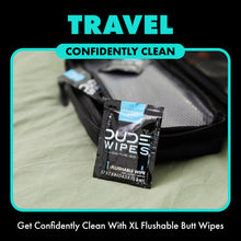 Load image into Gallery viewer, DUDE Wipes - On-The-Go Flushable Wipes - 2 Pack, 60 Wipes - Mint Chill Extra-Large Individually Wrapped Adult Wet Wipes with Eucalyptus &amp; Tea Tree Oil - Septic and Sewer Safe
