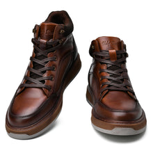 Load image into Gallery viewer, Men's Brown Leather Sneaker Boots Casual Oxford Boot Comfy Shoes for Men Mid-Top Lace Up Fashion Shoe 11
