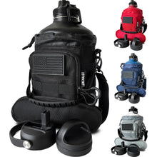 Load image into Gallery viewer, 1 Gallon Water Bottle Insulated - 128 Oz Stainless Steel Metal Water Jug with Holder - | Carrying Bag | Spout Handle | Straw Lids | Keep Cold &amp; Hot | - Black Tactical Flask for Travel Hiking Sport
