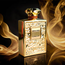 Load image into Gallery viewer, Lonkoom Regal Gold Unisex Perfume for Women Men, Fruity Gourmand Eau De Parfum Spray Long-Lasting Fragrance 3.4 Fl Oz/100ml, Tropical Notes of Orchid Heliotrope Tangerine Vanilla Musk Sandalwood
