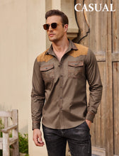 Load image into Gallery viewer, COOFANDY Mens Shirt Western Cowboy Embroidered Long Sleeve Slim Fit Casual Cotton Button Down Hippie with Pockets, Khaki, Large, Long Sleeve

