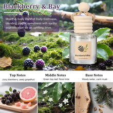 Load image into Gallery viewer, Car Air Freshener Oil Diffuser - Hanging Long Lasting Scent for Car &amp; Home (BlackBerry &amp; Bay, White Musk &amp; Cedarwood, English Pear &amp; Freesia, Wild Bluebell)
