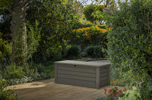 Load image into Gallery viewer, Keter Westwood 150 Gallon Resin Large Outdoor Storage Box for Patio Furniture, Outdoor Cushions, Garden Tools and Pool Floats, Taupe
