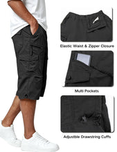 Load image into Gallery viewer, EKLENTSON Cargo Shorts for Men Below Knee Casual Long Shorts for Men Loose Fit Cotton 3/4 Capri Pants with 7 Pockets, Black, 34
