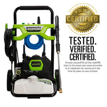 Load image into Gallery viewer, Greenworks 2000 PSI (1.2 GPM) Electric Pressure Washer, Steel Wand, On-Board Soap Tank (25°, 40°, Soap, and Turbo Nozzle)
