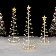 Load image into Gallery viewer, JOIEDOMI 3 Pack Spiral Christmas Tree Lights, 218 LED Outdoor Lighted Tree with Star Topper &amp; Stakes, Christmas Decorations for Yard Porch Patio Garden Holiday Xmas Eve Night Décor, Warm White
