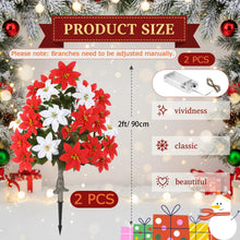 Load image into Gallery viewer, Thiccywoov 2 Pack 3ft Christmas Artificial Poinsettia Flowers Urn Filler Outdoor Prelit Topiary Trees Large Lighted Poinsettias Faux Poinsettia Trees with LED Lights Stake for Porch Yard (Red,White)
