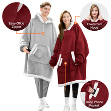 Load image into Gallery viewer, Giggling Getup Wearable Blanket Hoodie for Women Men Gifts for Women Mom Wife Sherpa Fleece Hooded Blanket Sweatshirt Warm Cozy Sherpa Wearable Throw with Pocket &amp; Sleeves for Adult Standard Burgundy
