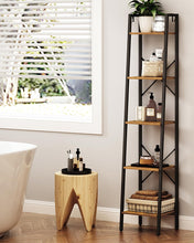 Load image into Gallery viewer, Hzuaneri Ladder Shelf, Bookshelf Bookcase, Freestanding Corner Storage Shelve with 2 Hooks for Home Office, Living Room, Kitchen, Bedroom, Industrial, 5-Tier Rustic Brown BC03201B

