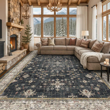 Load image into Gallery viewer, Boho Black Rug for Living Room - Washable 10x14 Area Rug, Dining Room Rugs for Under Table, Soft Low Pile Carpet for Large Bedroom - Farmhouse Decor, Non-Slip &amp; Stain Resistance (10x14 Black/Multi)

