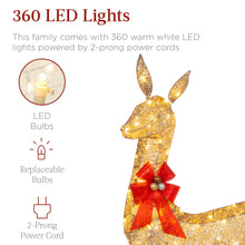 Load image into Gallery viewer, Best Choice Products 3-Piece Large Lighted Christmas Deer Family Set 5Ft Outdoor Yard Decoration with 360 LED Lights, Stakes, Zip Ties - Gold
