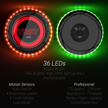 Load image into Gallery viewer, TOSY Flying Disc - 16 Million Color RGB or 36 or 360 LEDs, Extremely Bright, Smart Modes, Auto Light Up, Rechargeable, Perfect Birthday &amp; Camping Gift for Men/Boys/Teens/Kids, 175g frisbees
