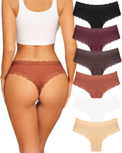 Load image into Gallery viewer, Sth Big Womens Cotton Underwear Sexy Lace Brazilian Panties Soft Breathable Cotton Cheeky Underwear for Ladies 6 Pack (6A, Medium)
