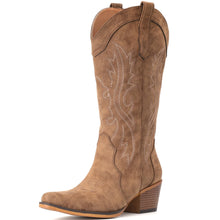 Load image into Gallery viewer, IUV Cowboy Boots For Women Western Cowgirl Boots with Chunky Heel Mid Calf Snip Toe Ideal for low insteps
