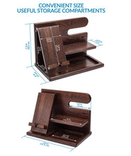 Load image into Gallery viewer, TESLYAR Wood Phone Docking Station for Men - Desk or Nightstand Organizer - Birthday Gifts for Husband or Dad - Anniversary Idea from Wife - Key Holder, Stand Wallet, Watch &amp; Essentials (Brown)
