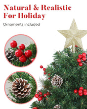 Load image into Gallery viewer, OasisCraft 33 Inch Outdoor Christmas Tree Frosted Urn Filler 2 Set, Pre-lit Artificial Xmas Tree with 50 LED Lights, Realistic Carolina Pine and Berries for Pathway, Porch, Driveway, Yard
