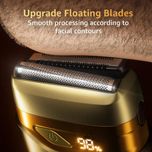 Load image into Gallery viewer, Electric Foil Shavers for Men, Mini Electric Razor, Compact Face Shaver, IPX7 Waterproof Wet Dry Cordless Razor, LED Display, USB-C, Travel-Friendly, Light Gold，Father's Day Gifts
