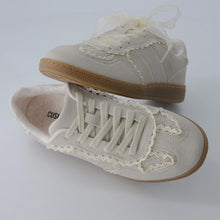 Load image into Gallery viewer, CUSHIONAIRE Belinda Women’s Lace Detail Casual Sneakers – Elegant Ribbon Lace-Up Shoes with Memory Foam, Ivory Vegan Suede 7
